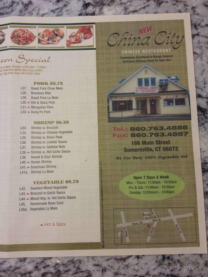 Menu Of China City In Somers Ct 06071