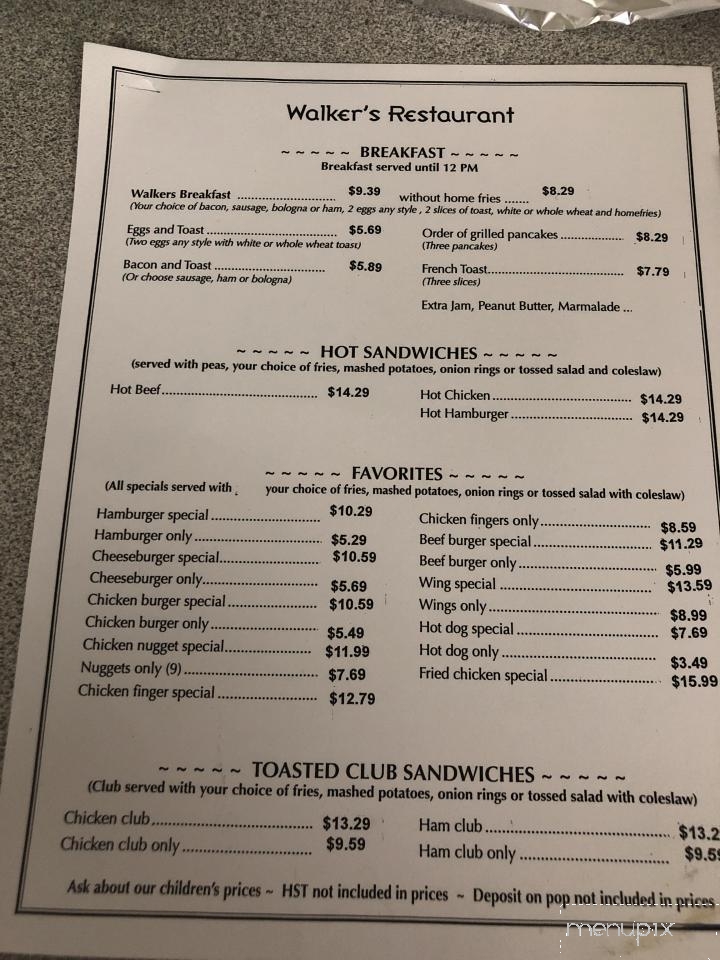 Walkers Restaurant - Windsor, NS menu_pic