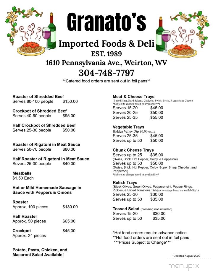 Granato's Imported Foods - Weirton, WV menu_pic