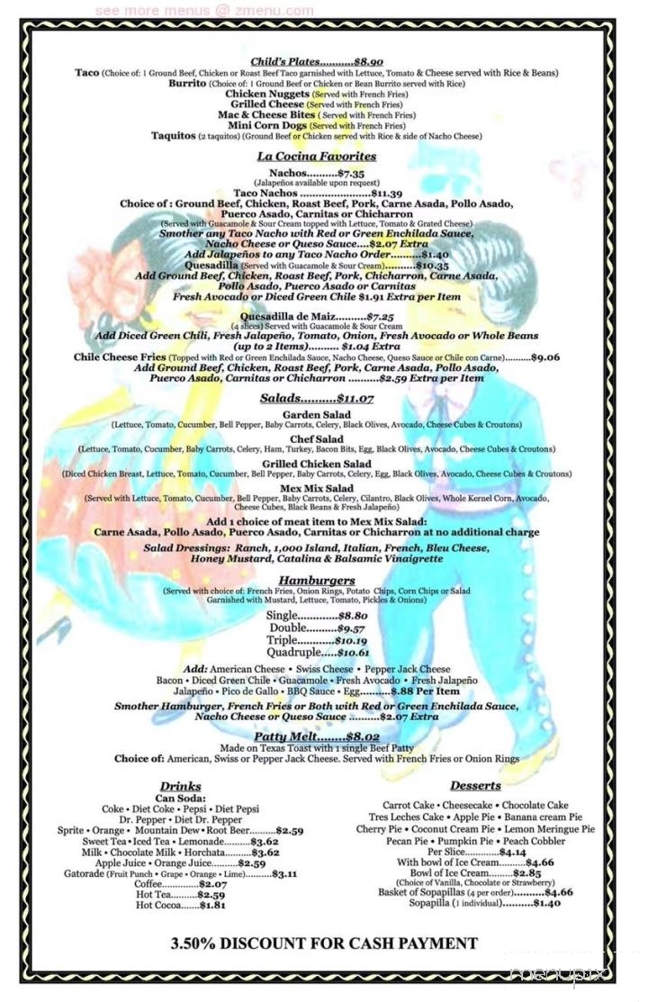 La Cocina Restaurant - Silver City, NM menu_pic