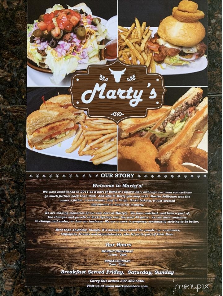 Marty's Family Restaurant & Bombers Sports Bar - Rock Springs, WY menu_pic