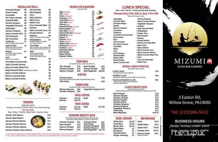 Mizumi Sushi & Ramen - Willow Grove, PA menu_pic