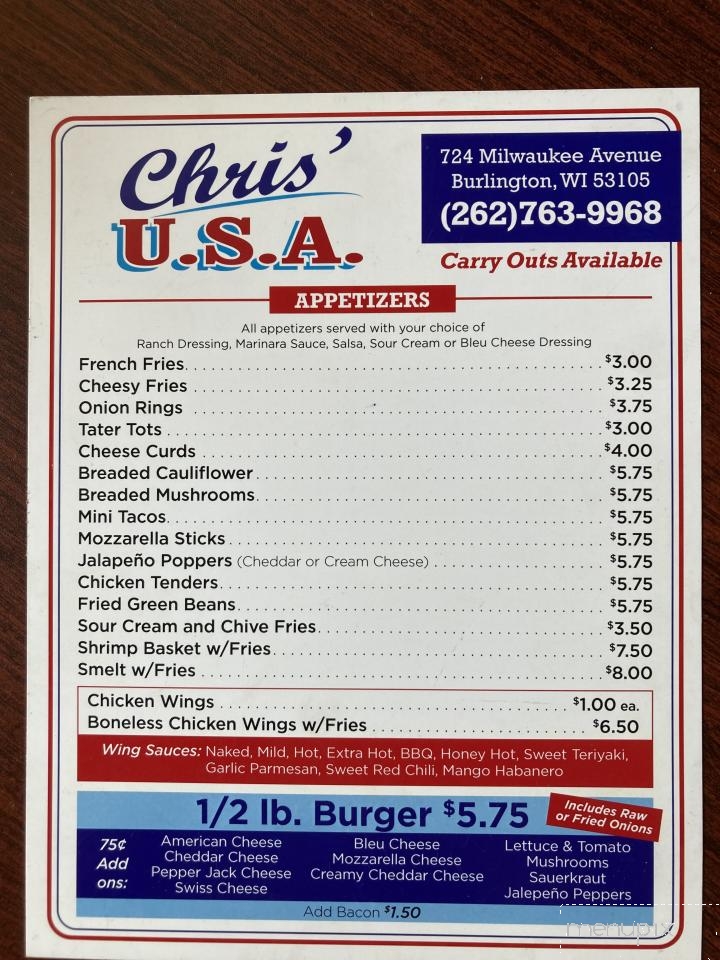 Chris's USA - Burlington, WI menu_pic