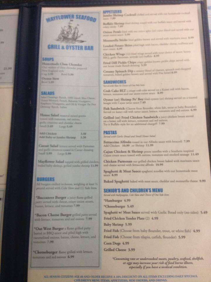 Mayflower Seafood Grill and Oyster Bar - Winterville, NC menu_pic