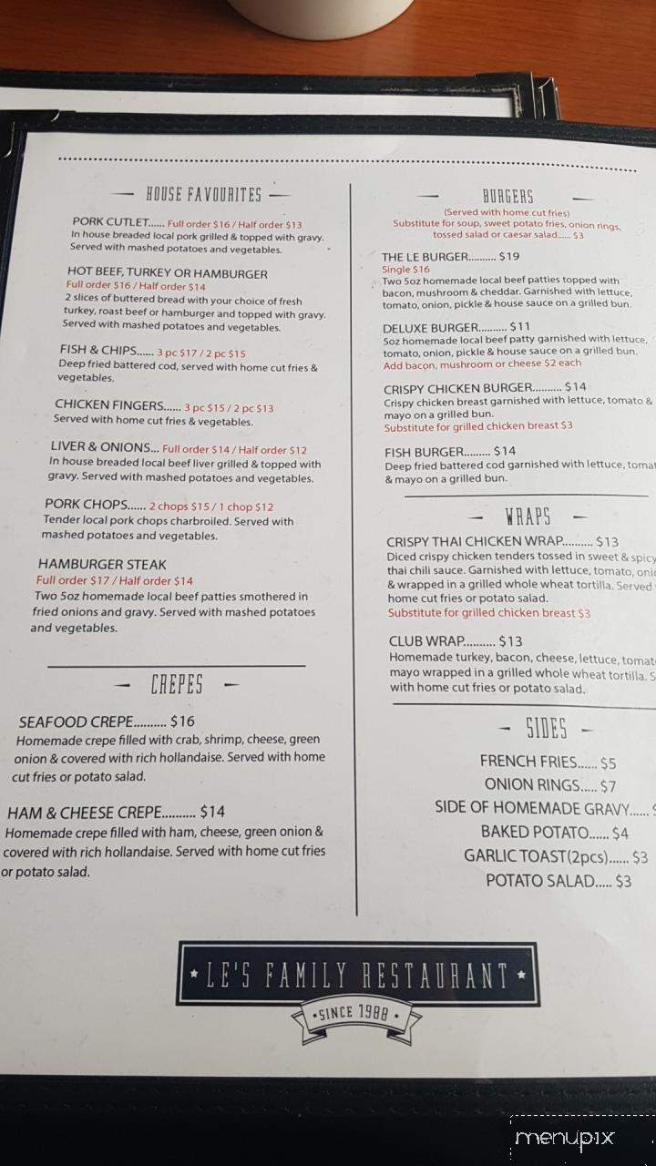Le's Family Restaurant - Dawson Creek, BC menu_pic