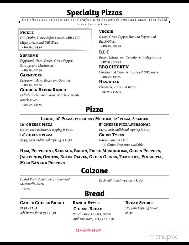Shorty's Grill - Horton, MI menu_pic