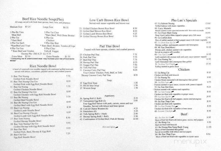 Pho Lan - Loveland, CO menu_pic