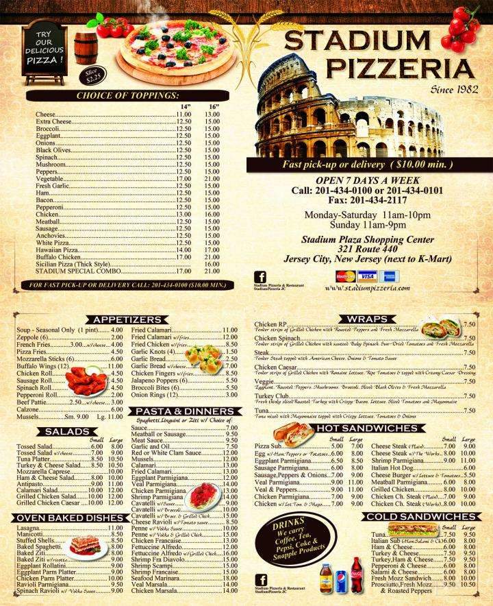 Stadium Plaza Pizza - Jersey City, NJ menu_pic