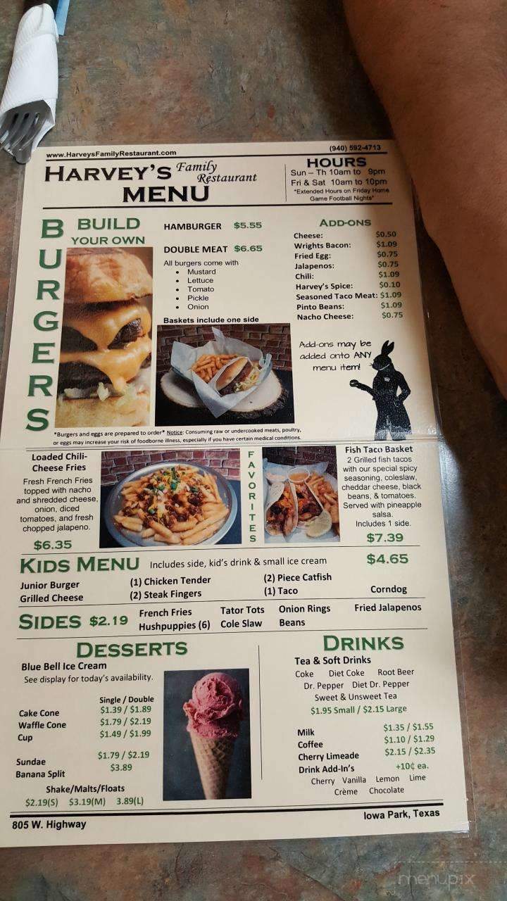Harvey's Family Restaurant - Iowa Park, TX menu_pic