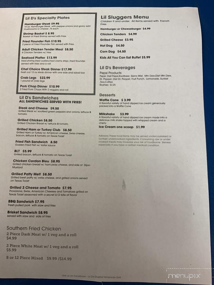 Lil D's Dugout - Florence, SC menu_pic