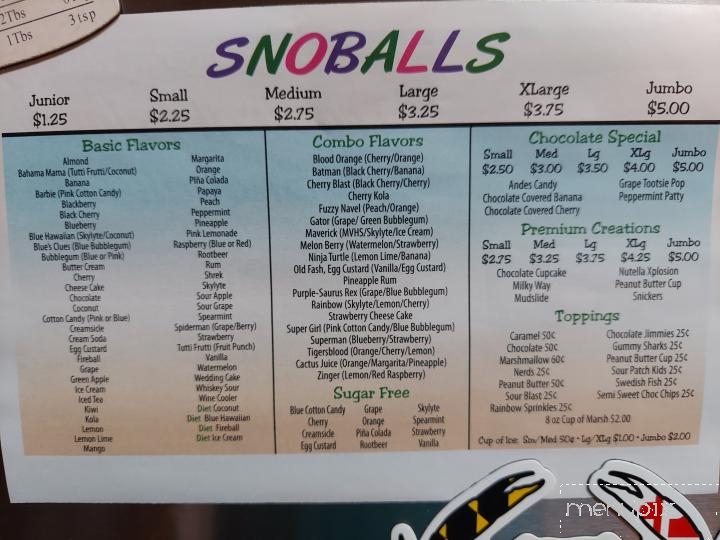 Tropical Island Snoballs - Manchester, MD menu_pic