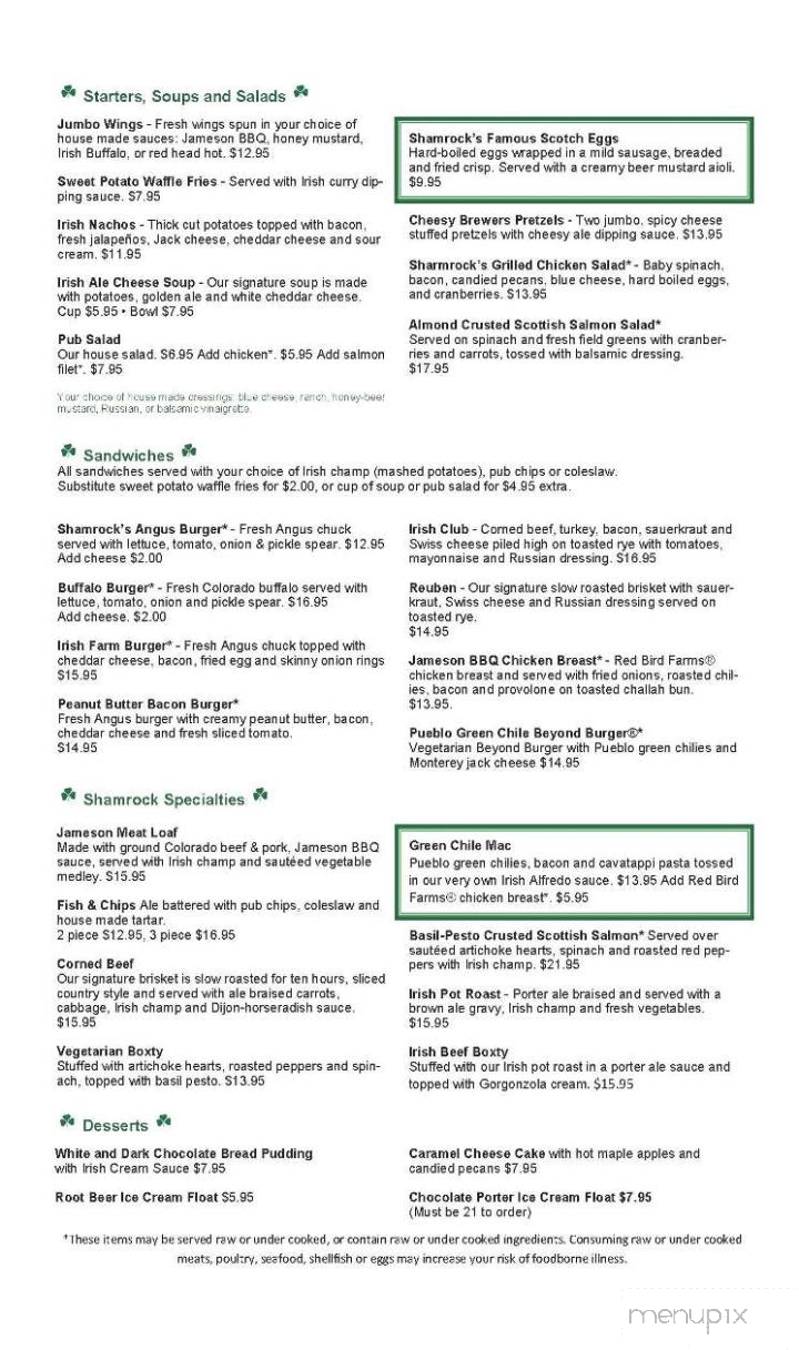 Shamrock Brewing Co - Pueblo, CO menu_pic