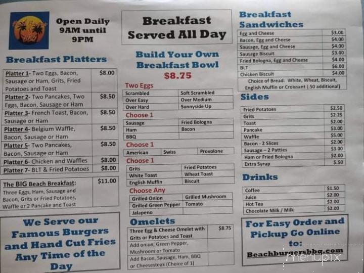 Beach Burgers & BBQ - Pawleys Island, SC menu_pic