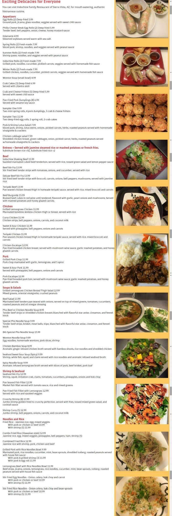 Indochine - Sierra Vista, AZ menu_pic