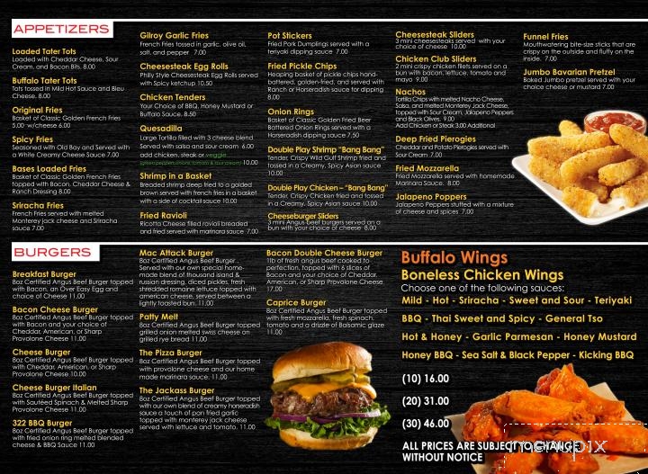 Bleachers Sports Bar - Folsom, NJ menu_pic