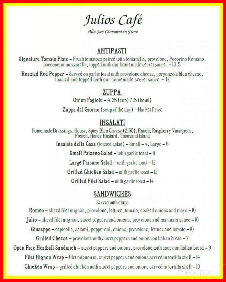 Julio's Cafe - Clarksburg, WV menu_pic