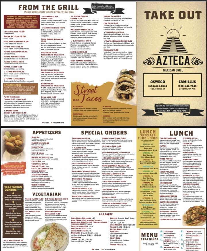 Azteca Mexican Grill - Camillus, NY menu_pic