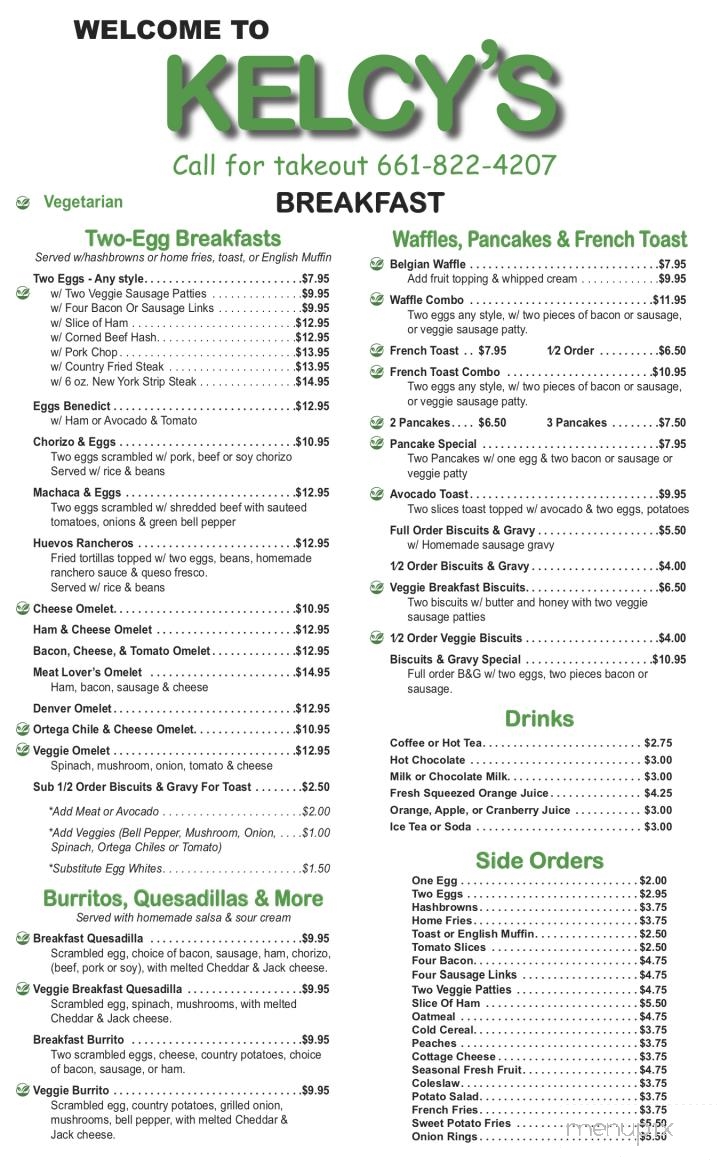 Kelcy's Restaurant - Tehachapi, CA menu_pic