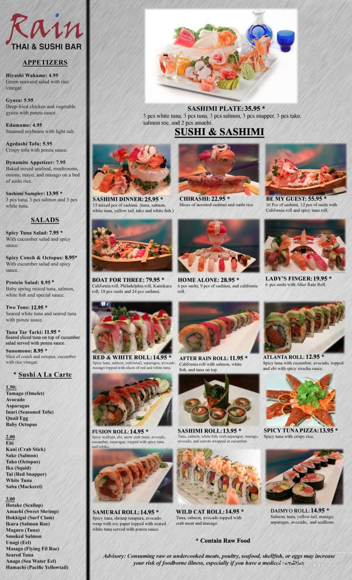 Rain Thai & Sushi Bar - Atlanta, GA menu_pic