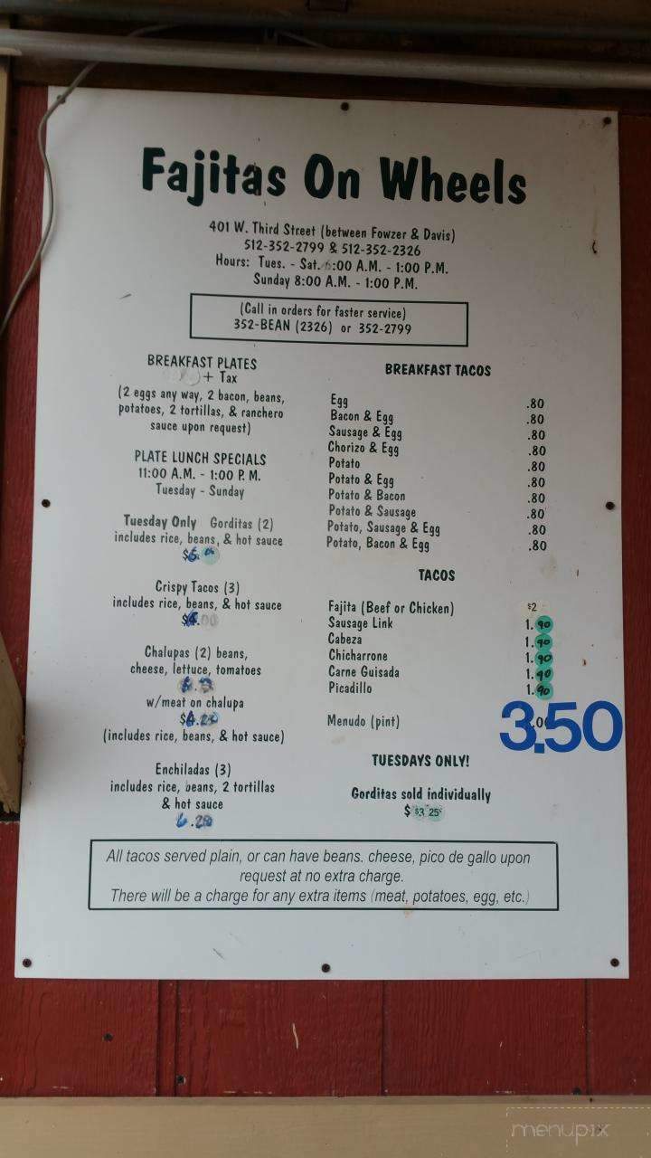 Fajitas On Wheels - Taylor, TX menu_pic