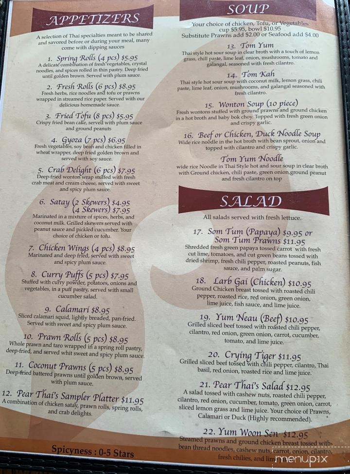 Pear Thai Cuisine - Anacortes, WA menu_pic