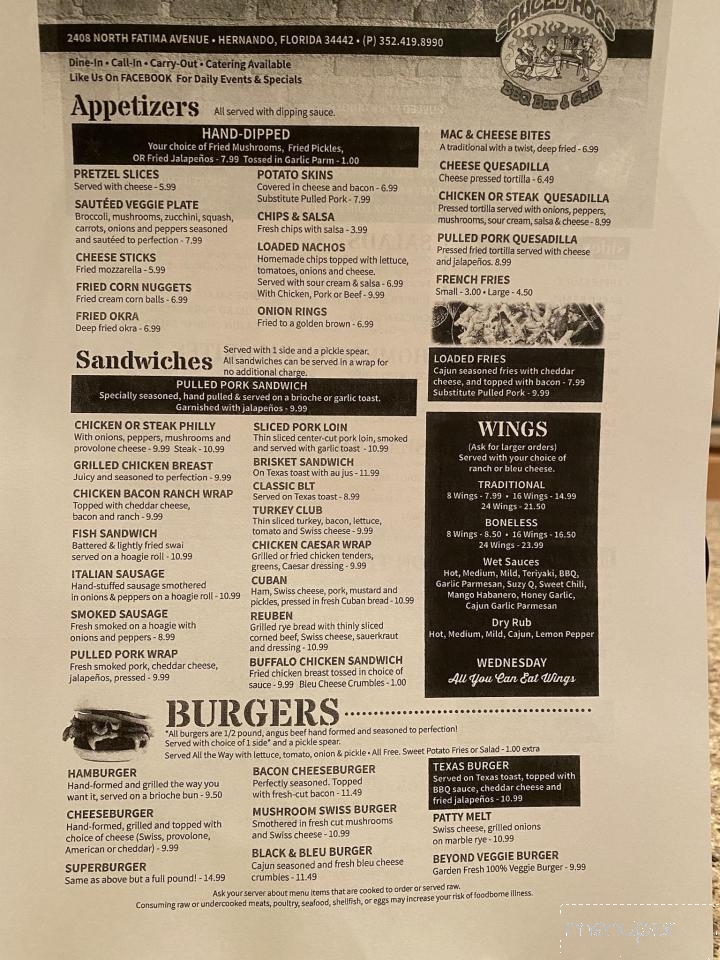 Sauced Hogs BBQ Bar and Grill - Hernando, FL menu_pic