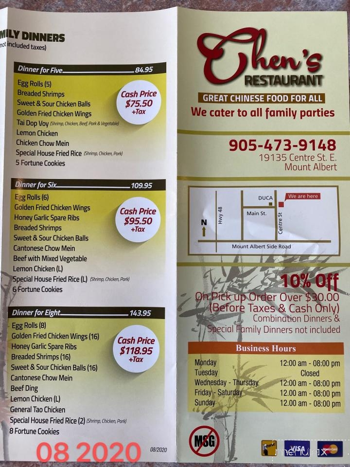 Chen's Restaurant - Mount Albert, ON menu_pic