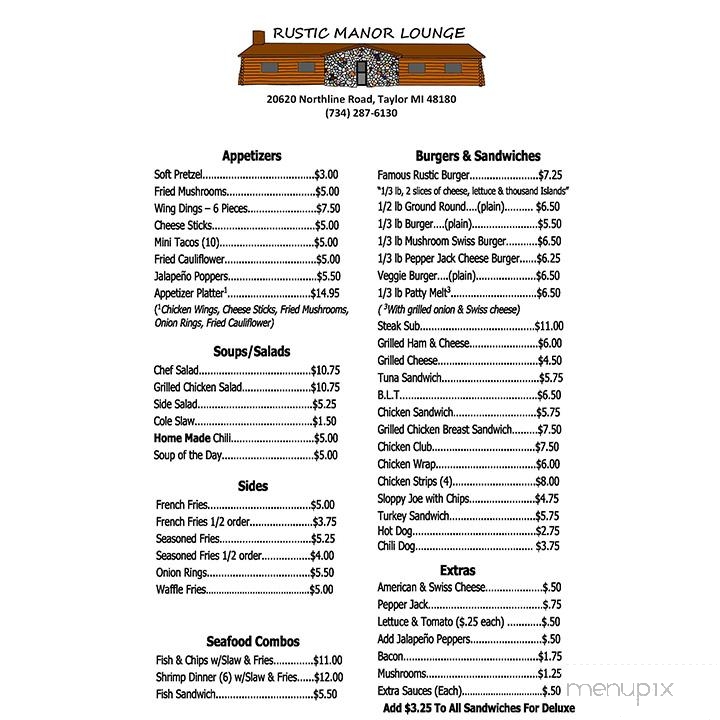 Rustic Manor - Taylor, MI menu_pic