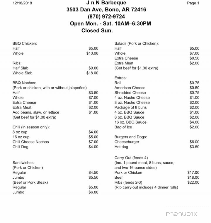 J & N Barbeque - Bono, AR menu_pic