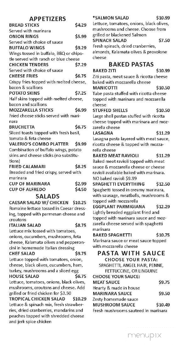 Valerio's Italian Restaurant - Burlington, NC menu_pic
