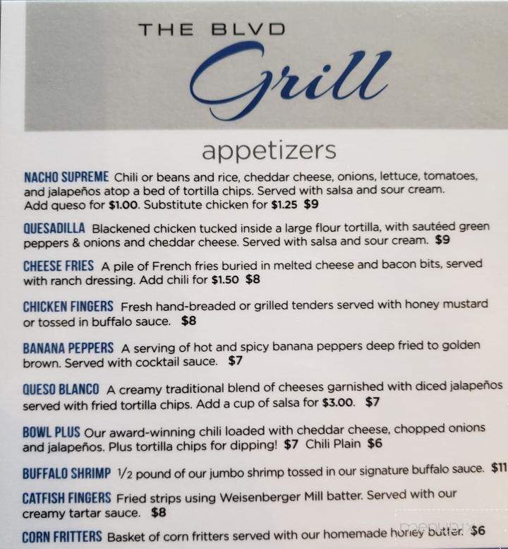 Menu of The BLVD Grill in Lexington, KY 40509