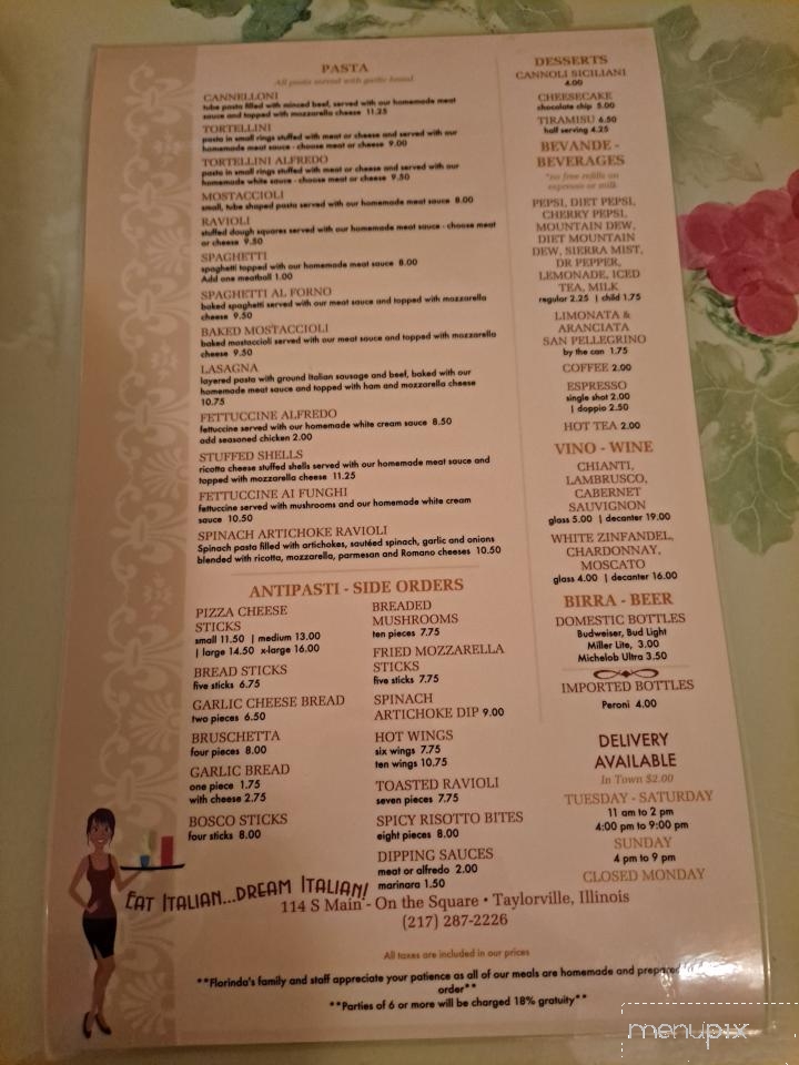 Florinda's Italian Restaurant - Taylorville, IL menu_pic