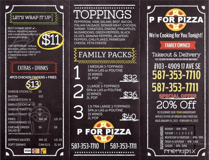P For Pizza - Calgary, AB menu_pic
