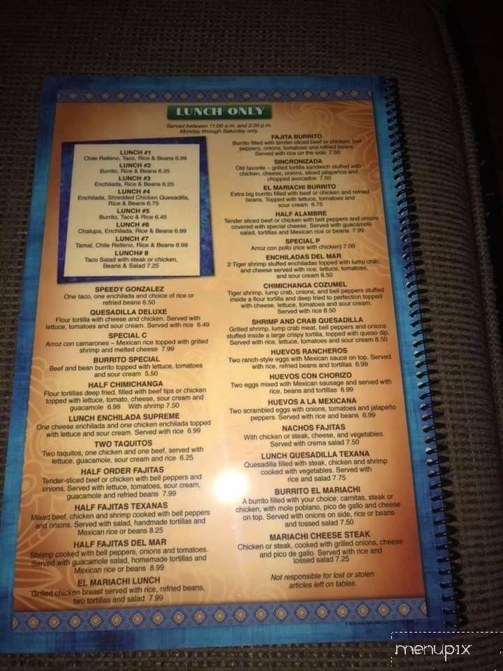 El Mariachi Mex Restaurant - Jacksonville, NC menu_pic