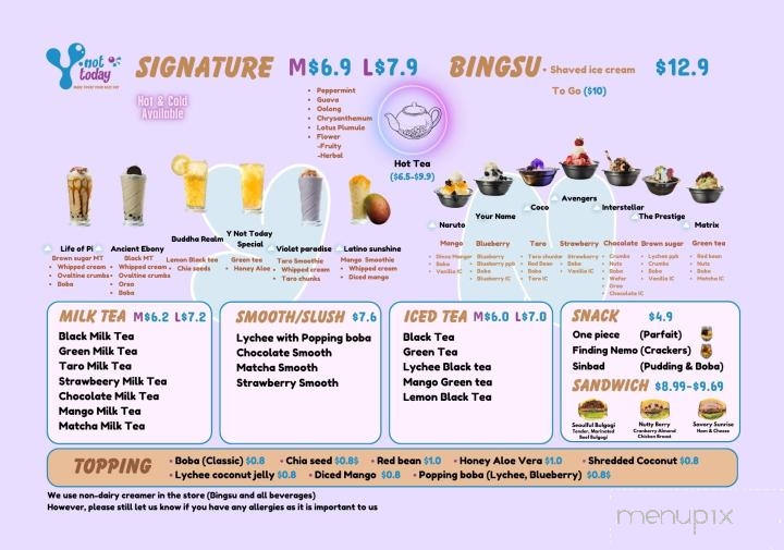 Y Not Today. Board Game and Bingsu Cafe - Calgary, AB menu_pic