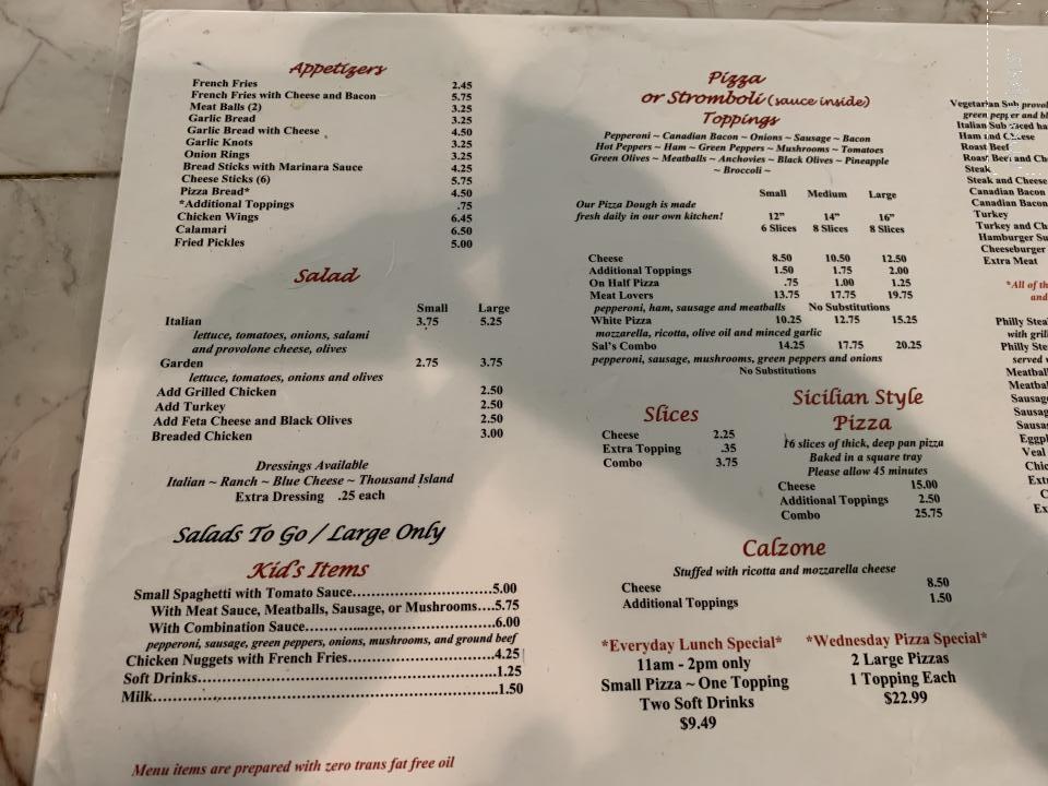 Sals Sicilian Pizza & Restaurant - Hayes, VA menu_pic