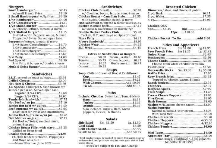 Shiloh Lounge - Oconto, WI menu_pic