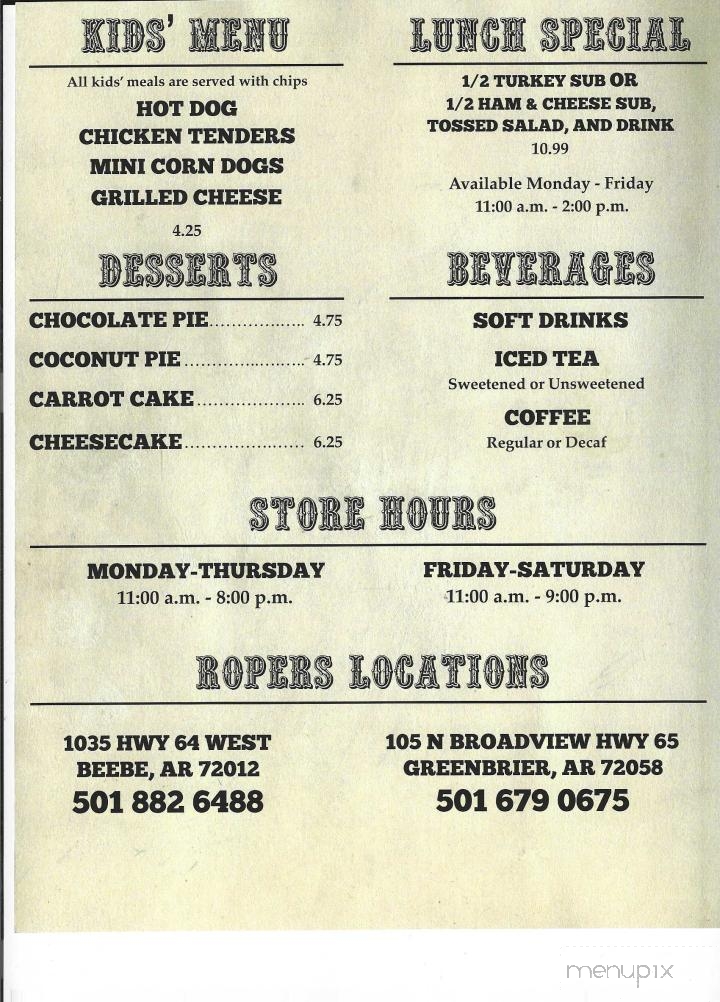 Ropers Restaurant - Sherwood, AR menu_pic