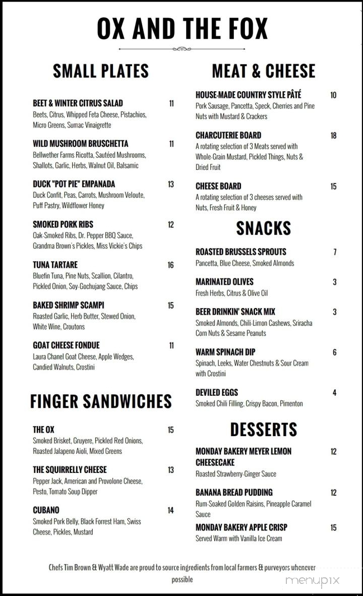 Ox & The Fox - Napa, CA menu_pic