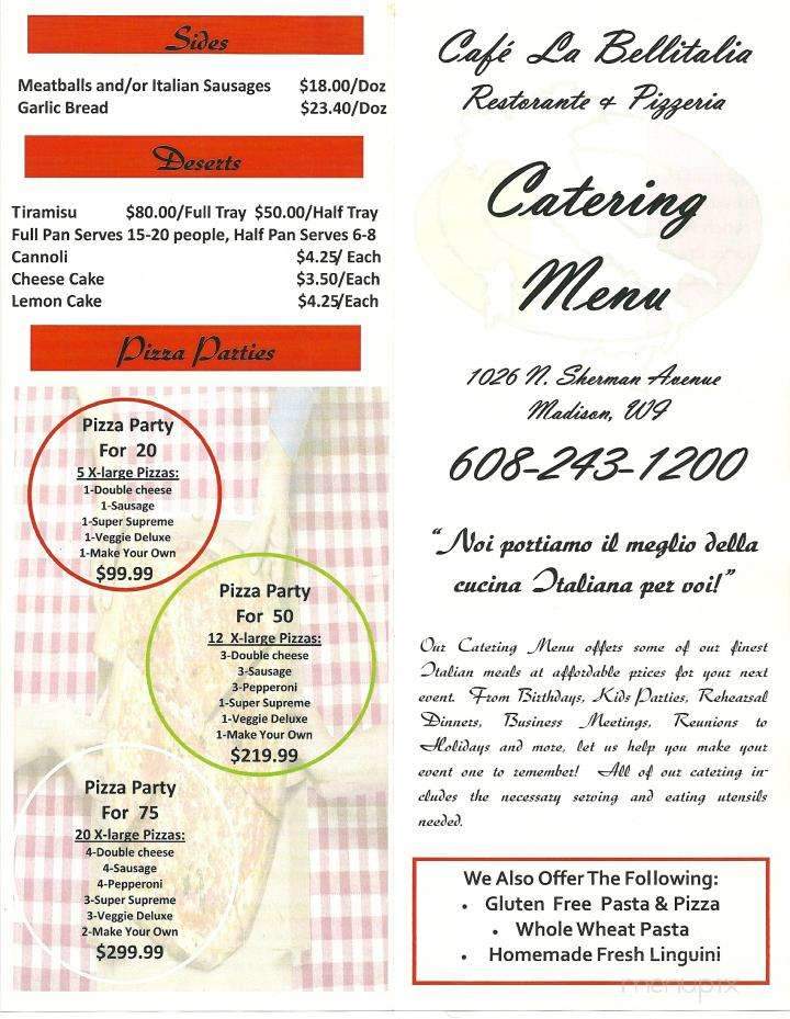 Cafe La Bellitalia - Madison, WI menu_pic