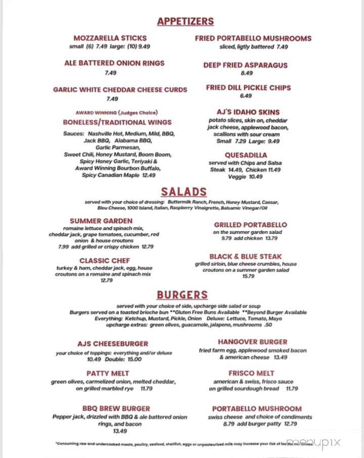 AJ's Uptown Bar & Grill - Berrien Springs, MI menu_pic