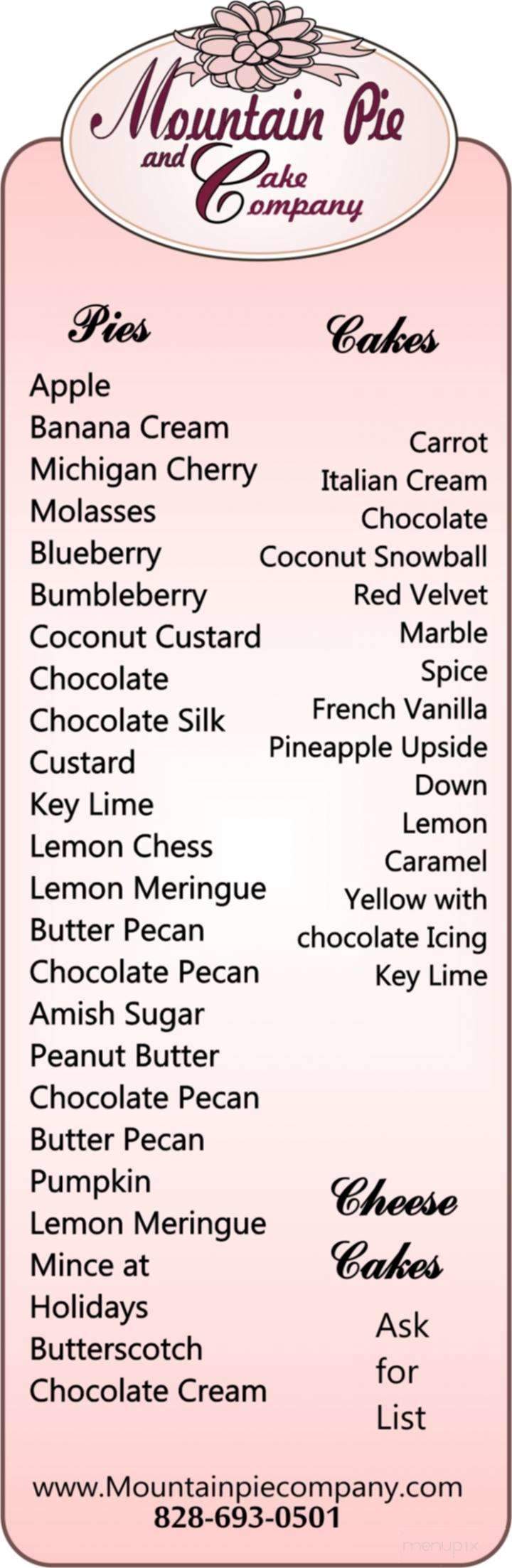 Mountain Pie Company - Hendersonville, NC menu_pic