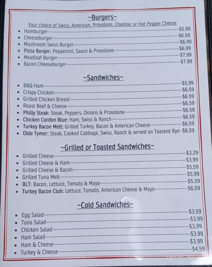 Olde Tyme Cafe - Cambridge Springs, PA menu_pic