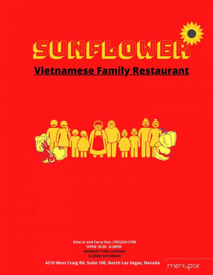 Menu of Sunflower Vietnamese Restaurant in North Las Vegas, NV 89032