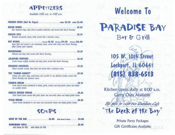 Paradise Bay - Lockport, IL menu_pic