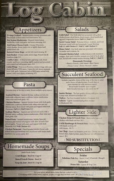 Log Cabin Grill & Bar - Gladstone, MI menu_pic