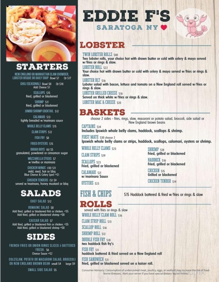 Eddie F's Lobster & Seafood House - Saratoga Springs, NY menu_pic