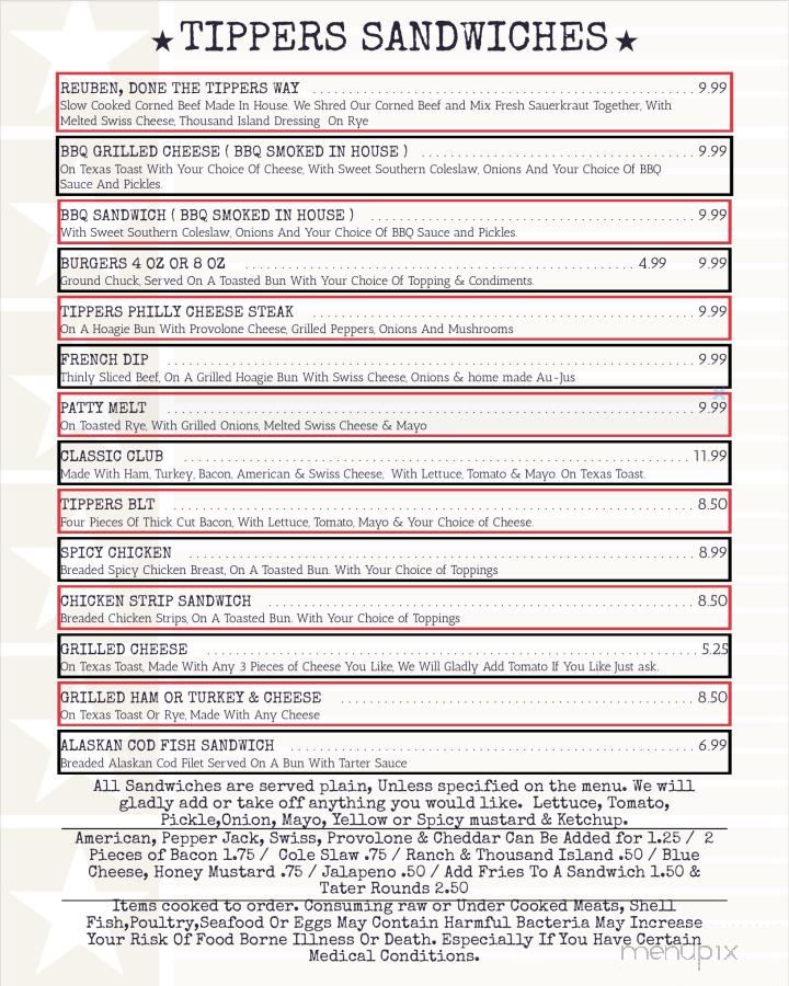 Tippers Neighborhood Pub Incorporated - Clarksville, TN menu_pic