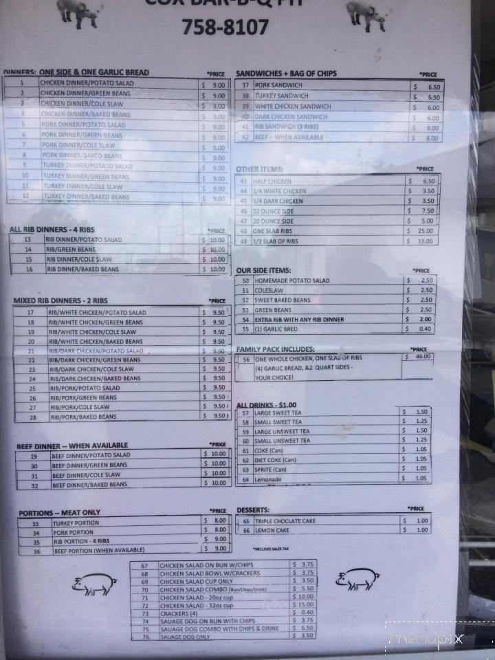 Cox Barbq - Lake City, FL menu_pic