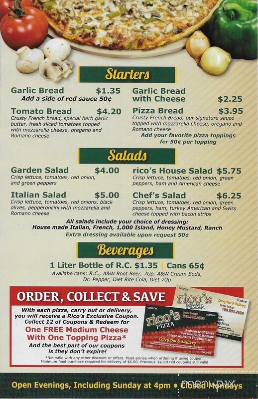 Rico's Pizza - Lansing, IL menu_pic